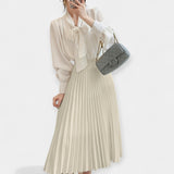 Pleated Satin Maxi Skirt