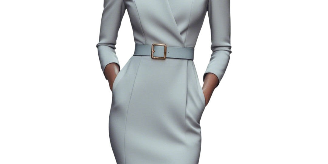 Marina | Refined black dress with belt and mandarin collar