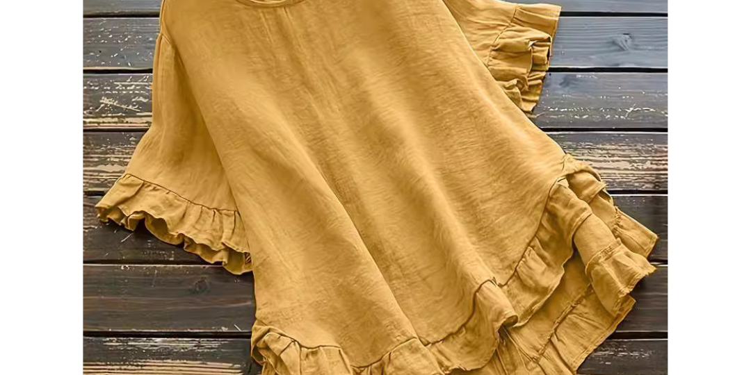 EVITA™ - Simple Plus Size Ruffle Hem Summer Blouse