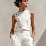 Linen-Blend Contrast-Stitched Pants Set