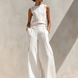 Linen-Blend Contrast-Stitched Pants Set