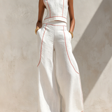 Linen-Blend Contrast-Stitched Pants Set