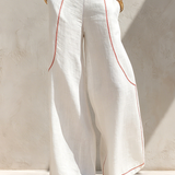 Linen-Blend Contrast-Stitched Pants Set