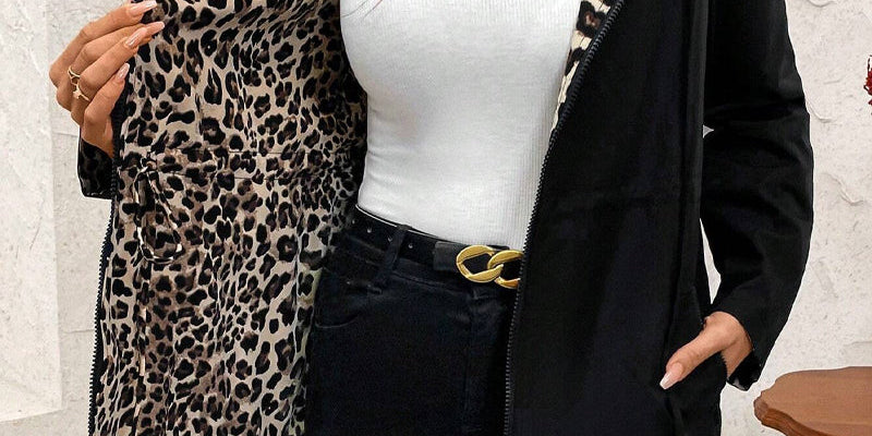 Reversible Hooded Coat with Leopard Print