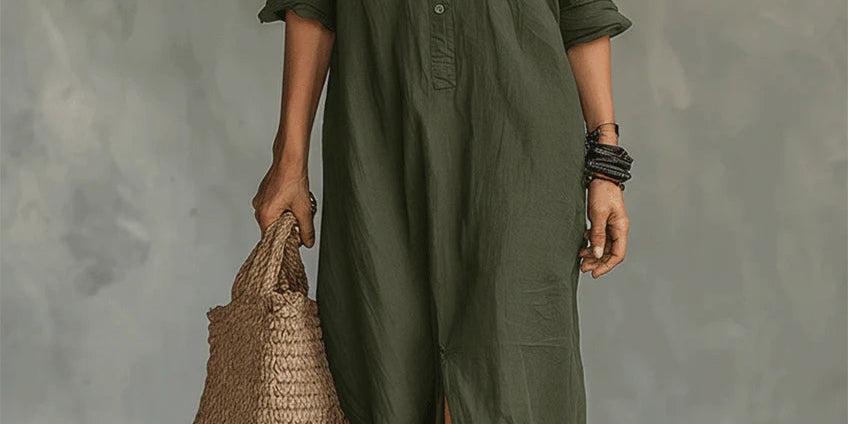 Carmen | Loose Black Maxi Dress with Buttons