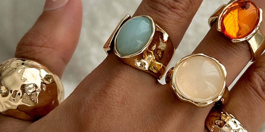 Open Ring Set with Rhinestones