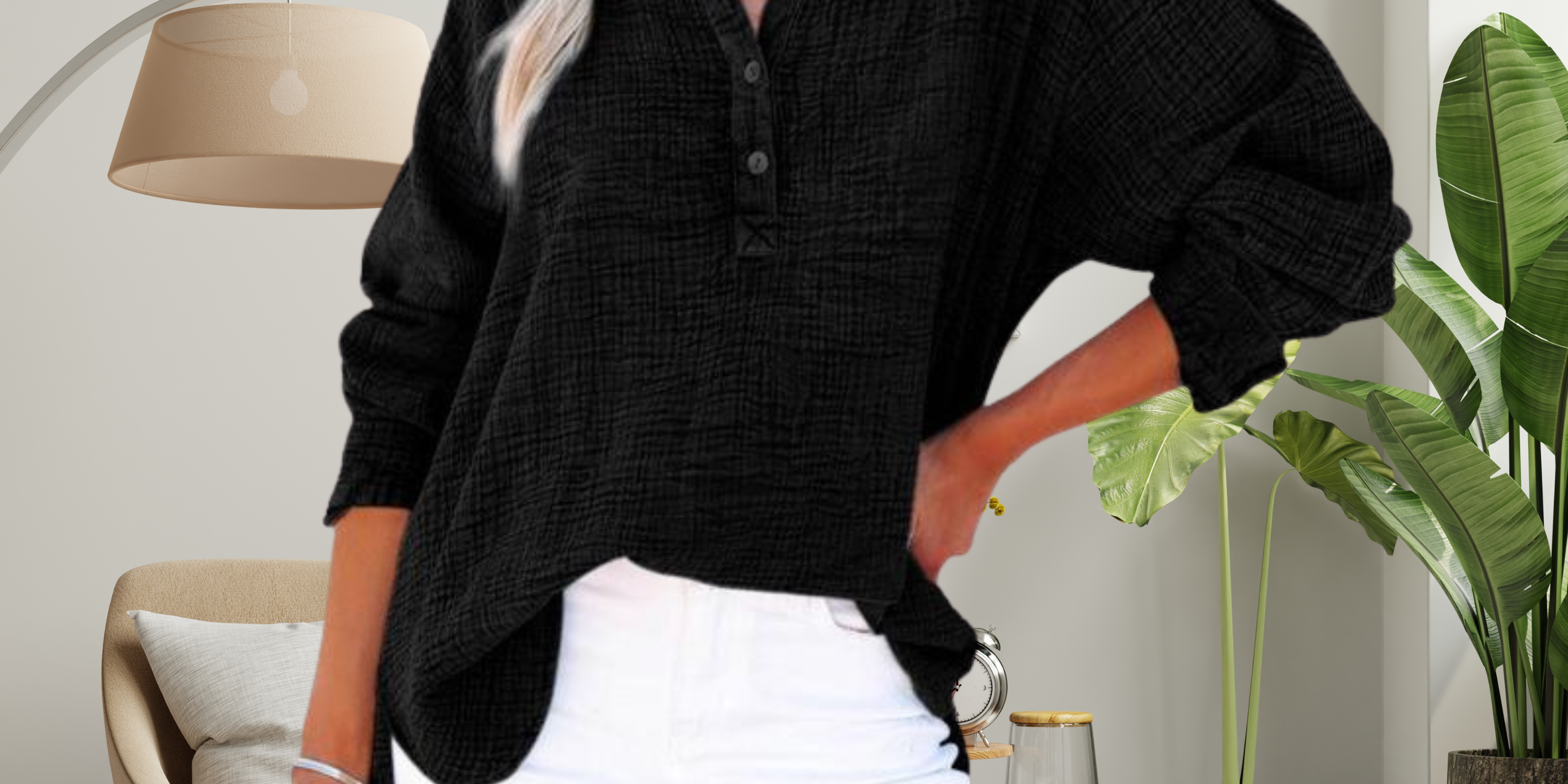 BRYLIN™ - Casual Button V-Neck Long Sleeve Oversized Blouse