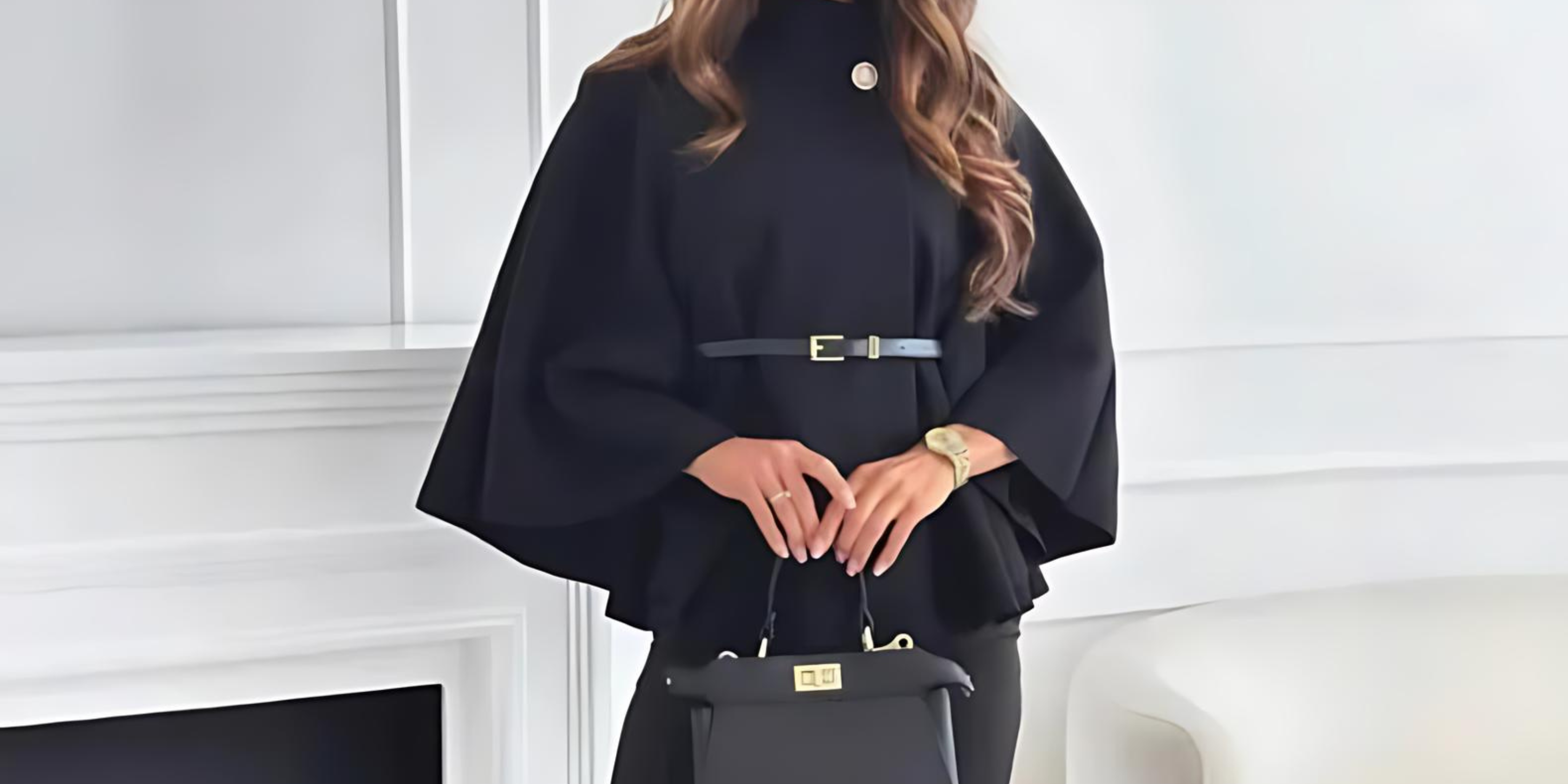 FENITH™ - Classy High Neck Belted Cape Top