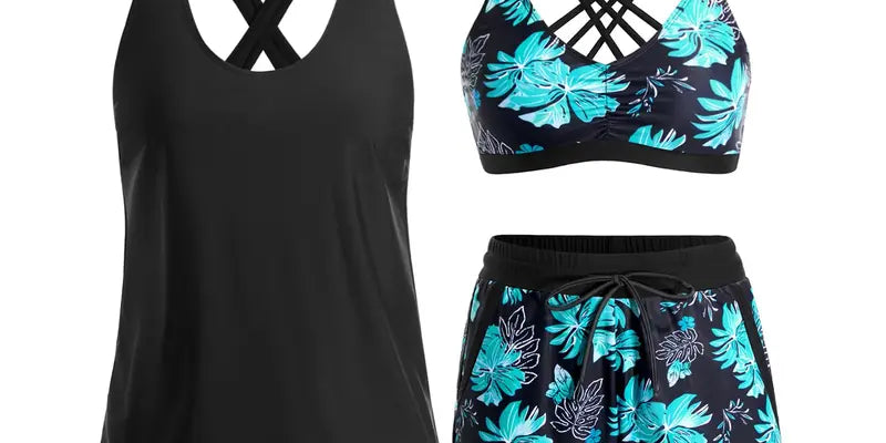 HONORIA | SPORTY THREE-PIECE TANKINI SET WITH POCKETS