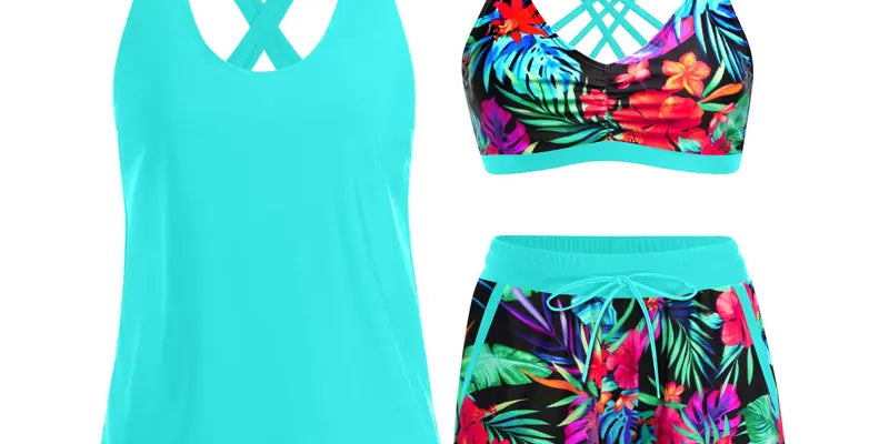 HONORIA | SPORTY THREE-PIECE TANKINI SET WITH POCKETS