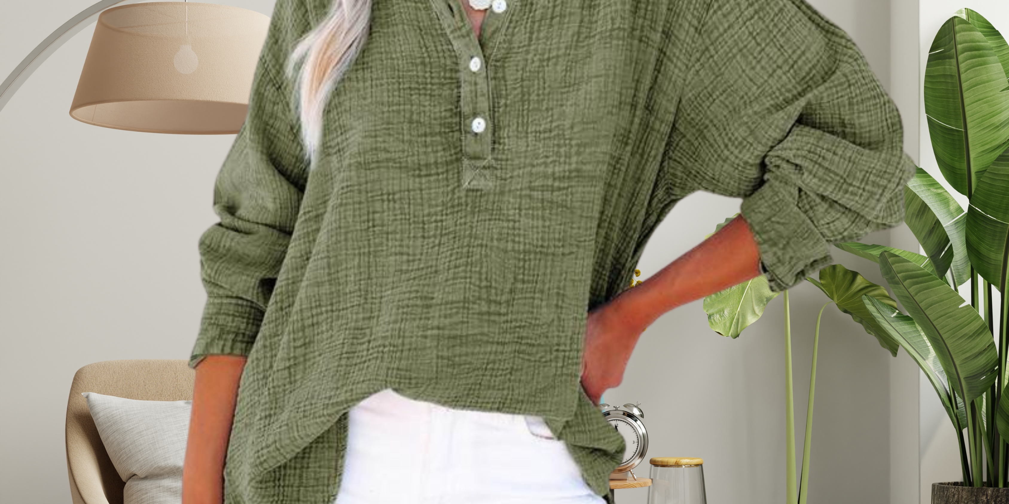 BRYLIN™ - Casual Button V-Neck Long Sleeve Oversized Blouse