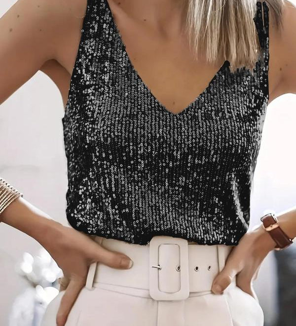 GRACE™ - Glitter Sequin V Neck Tank Top for Summer Nights