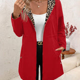 Reversible Hooded Coat with Leopard Print