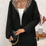 Reversible Hooded Coat with Leopard Print