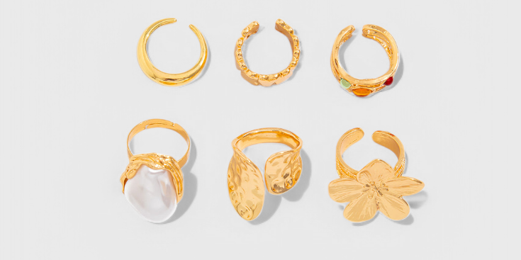Open Flower-Shaped Liquid Pearl Ring
