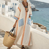 Caftan Dress "Élise" – Riviera Style with Contrasting Stripes