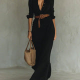 Carmen | Maxi dress with lapel and belt at the waist