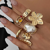 Open Flower-Shaped Liquid Pearl Ring