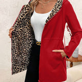 Reversible Hooded Coat with Leopard Print