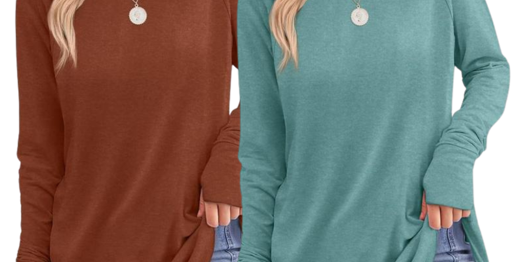 ZARITA™ - Cozy Long Sleeve Tunic Shirt with Thumb Hole