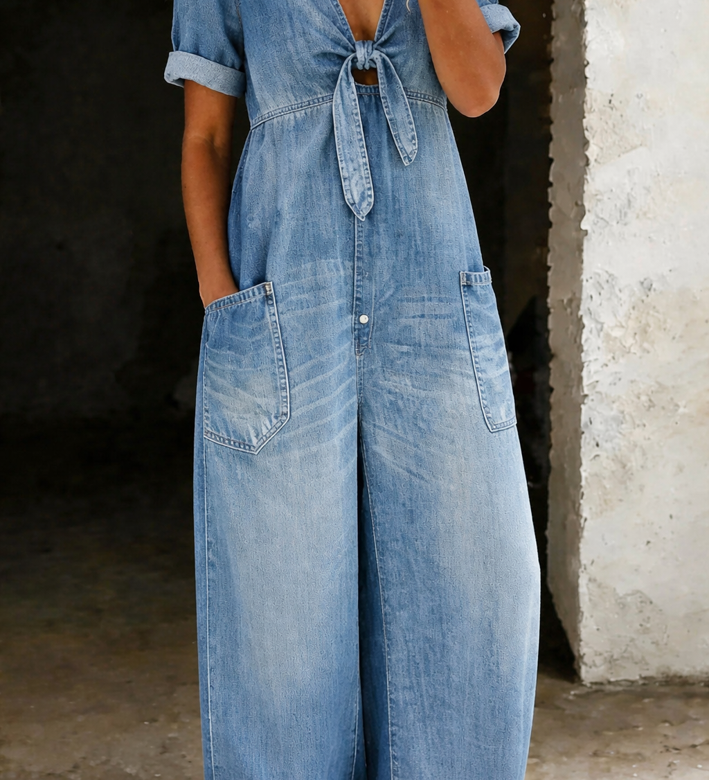 Mamma Mia Short Sleeve Denim Jumpsuit