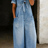 Mamma Mia Short Sleeve Denim Jumpsuit