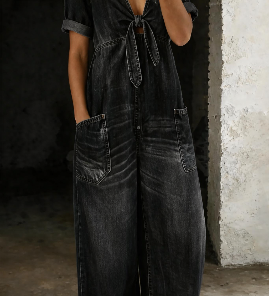Mamma Mia Short Sleeve Denim Jumpsuit