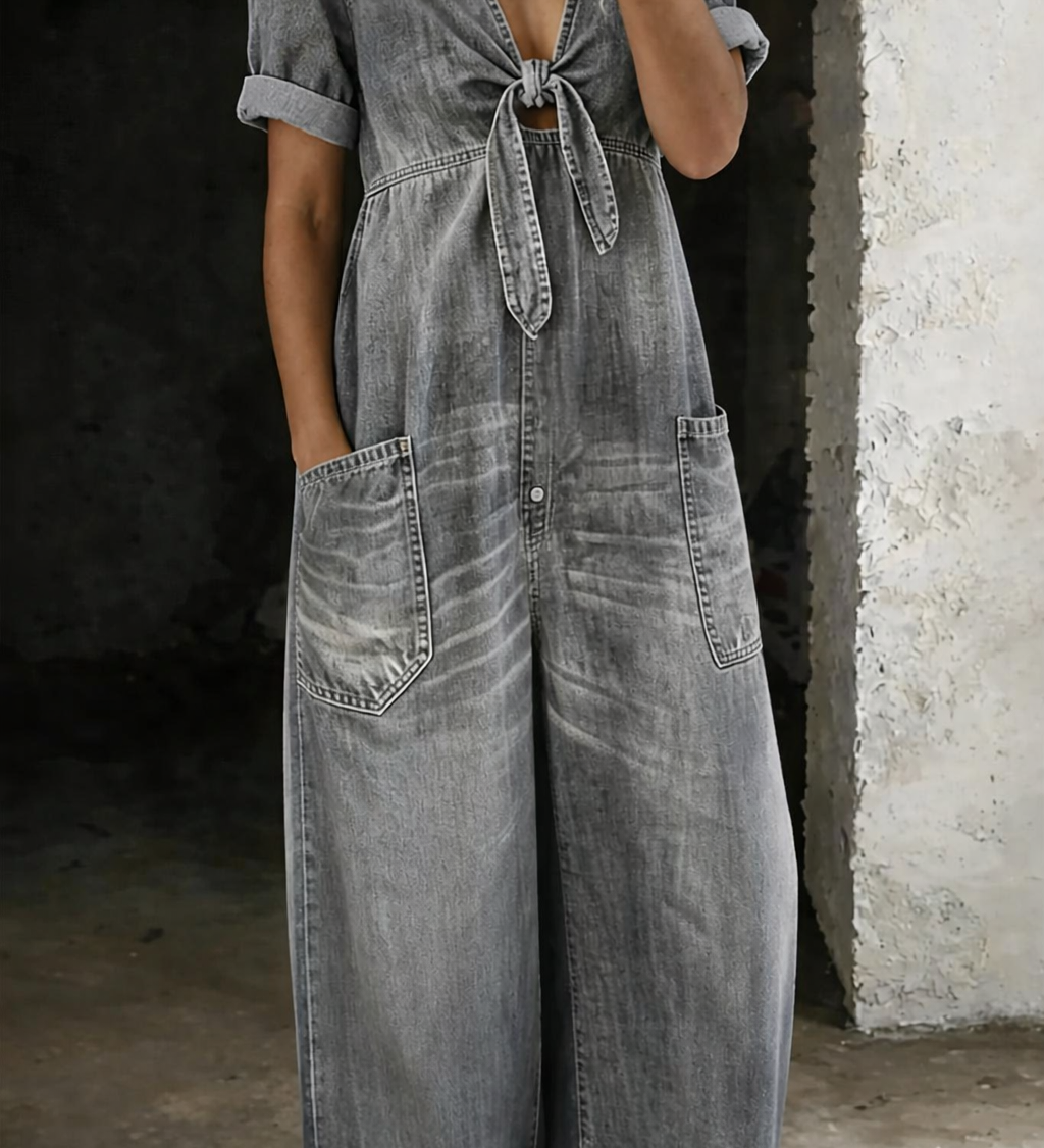 Mamma Mia Short Sleeve Denim Jumpsuit