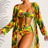 Marie | Tropical Print 3-Piece Bikini Set