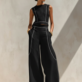 Linen-Blend Contrast-Stitched Pants Set