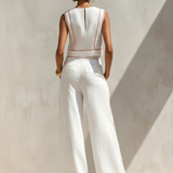 Linen-Blend Contrast-Stitched Pants Set