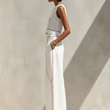 Linen-Blend Contrast-Stitched Pants Set
