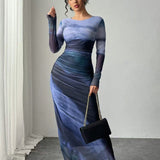 Natalia | Comfortable Printed Long Sleeve Maxi Bodycon Dress