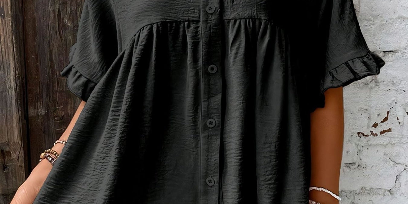 ELLASA™ - Casual Plus Size Ruffle Button-Front Blouse