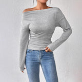 GATY™ - Chic Long Sleeve Asymmetrical Shoulder Top