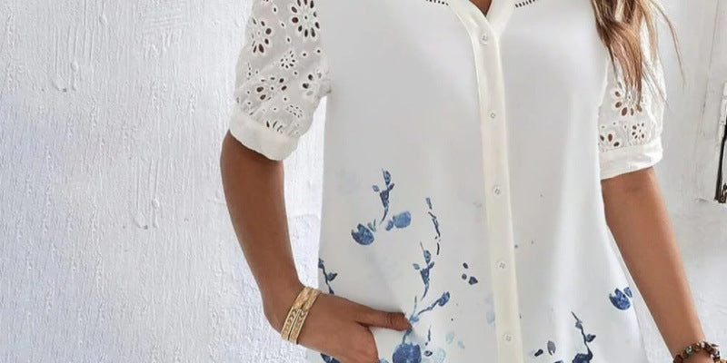 ANNELISE™ – Casual Lace Printed Blouse