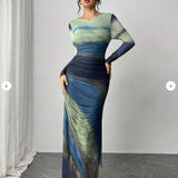 Natalia | Comfortable Printed Long Sleeve Maxi Bodycon Dress