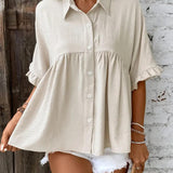 ELLASA™ - Casual Plus Size Ruffle Button-Front Blouse