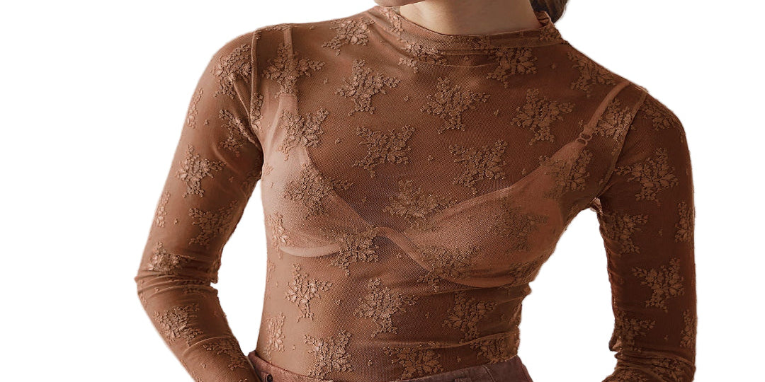 NOVY™ - Lace Mesh Long Sleeve Fitted Blouse