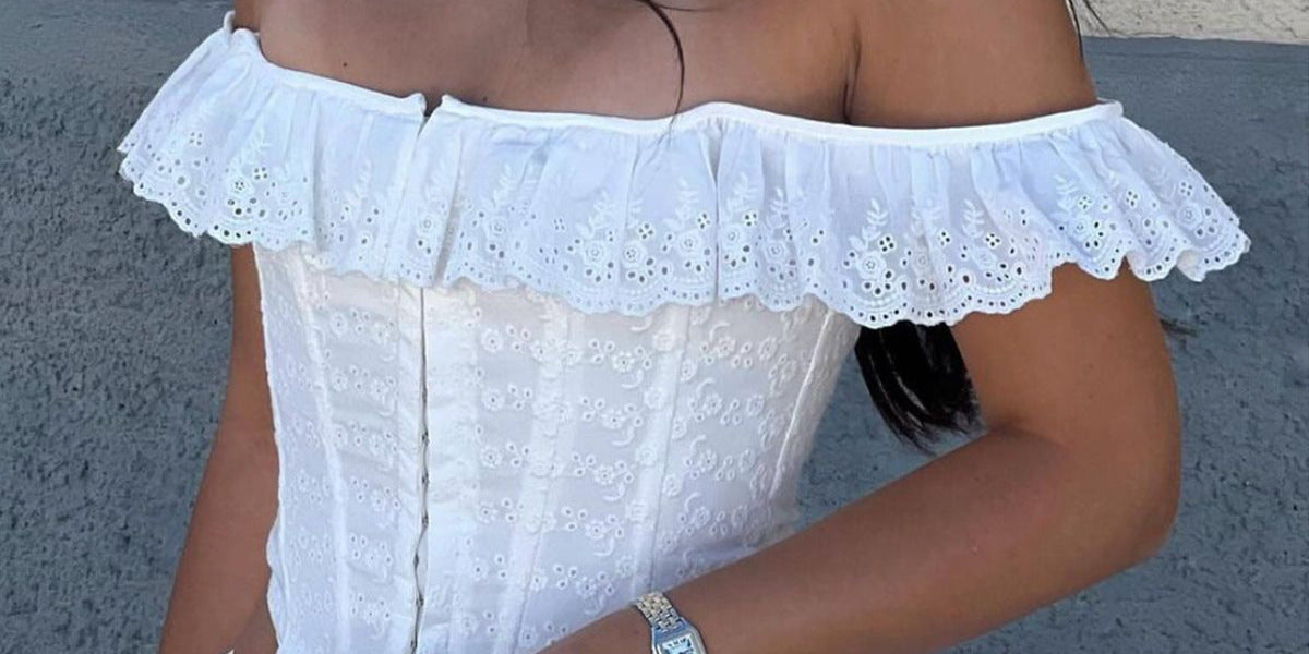FANELLA™ – Vintage Eyelet Corset Square Neck Top