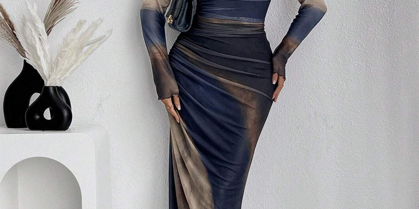 Natalia | Comfortable Printed Long Sleeve Maxi Bodycon Dress