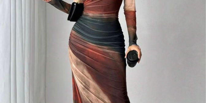 Natalia | Comfortable Printed Long Sleeve Maxi Bodycon Dress