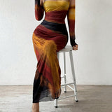 Natalia | Comfortable Printed Long Sleeve Maxi Bodycon Dress