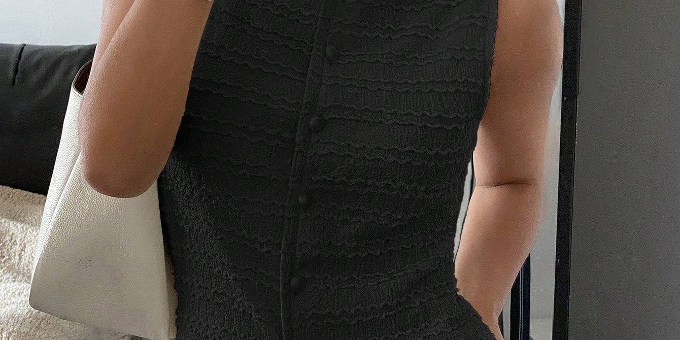 QUEENIE™ - Classy Button Front Sleeveless Outerwear Vest