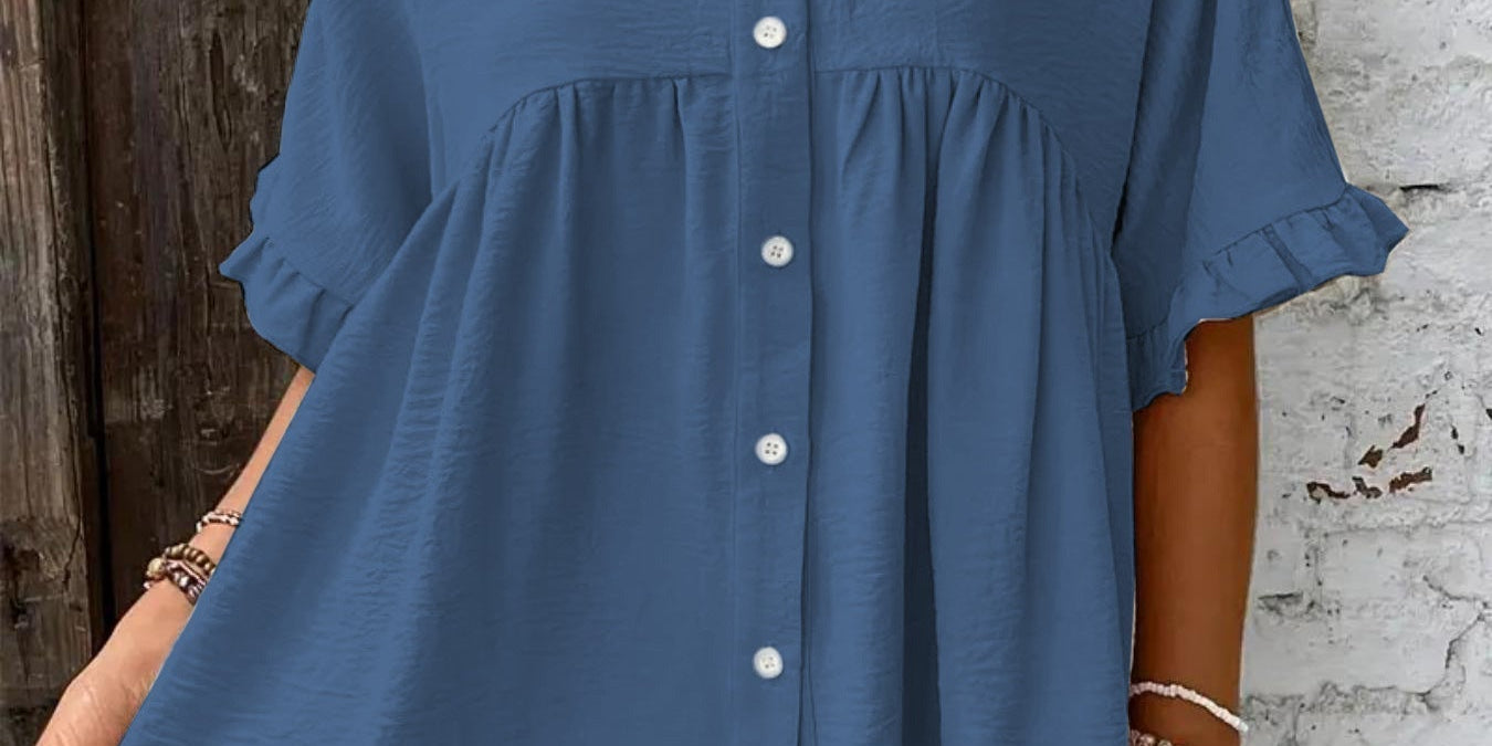 ELLASA™ - Casual Plus Size Ruffle Button-Front Blouse