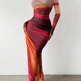 Natalia | Comfortable Printed Long Sleeve Maxi Bodycon Dress