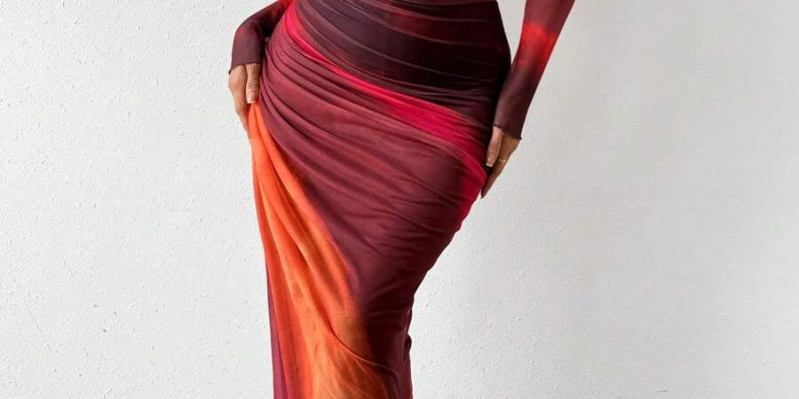 Natalia | Comfortable Printed Long Sleeve Maxi Bodycon Dress