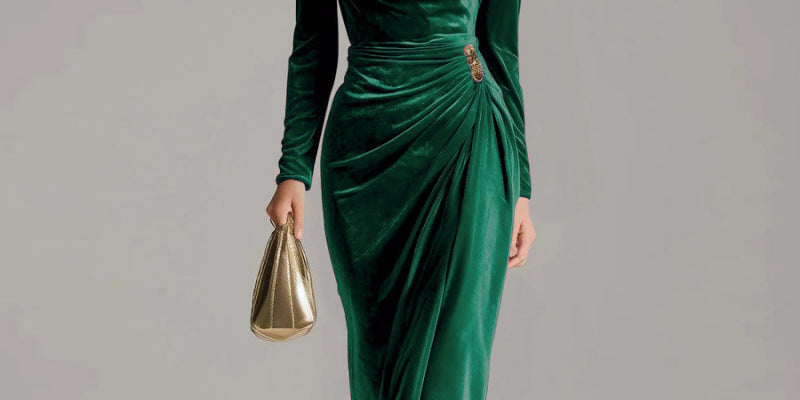 Paula | Pleated Velvet Dress that Flatters the Figure
