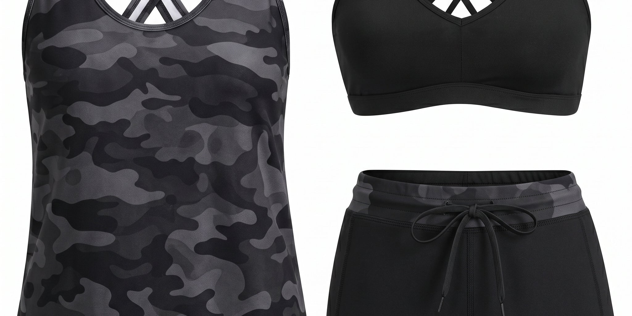 HONORIA | SPORTY THREE-PIECE TANKINI SET WITH POCKETS