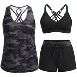 HONORIA | SPORTY THREE-PIECE TANKINI SET WITH POCKETS